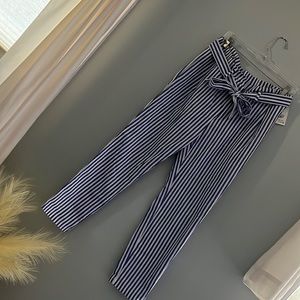 Love tree tie waist blue stripe pants size Med NWT